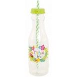 Chaks 80644, Bouteille avec paille verte Tropical Party en plastique 23,2cm (650 ml)