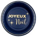 Paquet de 10 Assiettes Joyeux Noël chic, 22,5cm marine