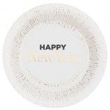 Paquet de 10 Assiettes Happy New Year rondes Ø 23cm, Blanc/or