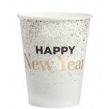 Lot de 10 Gobelets Happy New Year 25cl, Blanc/or