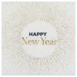Paquet de 10 Serviettes Happy New Year 33x33cm, Blanc/or