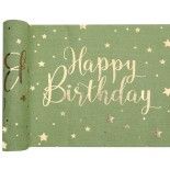 SANTEX 8473-103-30, Chemin de table coton HAPPY BIRTHDAY, Sauge/Or 3 mètres