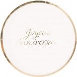 Party Pro 9131JARG, Sachet de 8 assiettes Joyeux Anniversaire blanc et rose gold