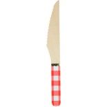 Party Pro 913GUINCO, Sachet de 8 couteaux en bois avec manche vichy rouge et blanc