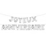 Lot 18 Ballons lettres Métalliques JOYEUX ANNIVERSAIRE, Argent