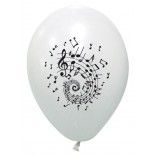 Sachet de 8 ballons MUSIQUE, blanc 28cm