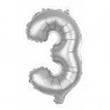 Party Pro 333773, Ballon mylar 36cm CHIFFRE 3, Argent