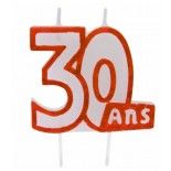 Bougie anniversaire blanc/rouge 30 ans