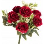 Bouquet de 6 Roses et feuillage, 43cm rouge
