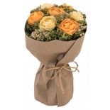 Déco Bouquet Fleurettes et Roses dans kraft 14cm, Jaune/Orange