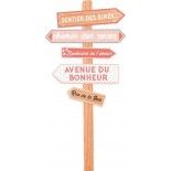 Panneau directionnel 5 Flèches (Rires-Rêves-Amour-Bonheur-Joie) en bois coloré 83cm