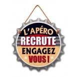 Plaque Capsule L'Apéro Recrute, ronde en bois Ø 19cm