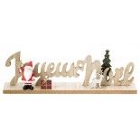 Centre de table Joyeux Noël en bois avec Père Noël résine 29cm