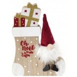 Centre de table Bottes cadeaux en bois avec Père Noël assis 22cm