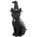 Statue Chat Sorcier noire en polyrésine 31cm