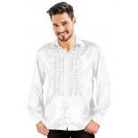 Chemise disco satin Blanc, adulte M/L