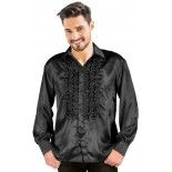 Chemise disco satin Noir, adulte M/L