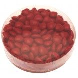 Boite ronde 150g dragées mini-coeur au choco - ROUGE brillant