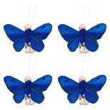 Sachet 4 Mini-Papillons STRASS sur pincette, Bleu Royal