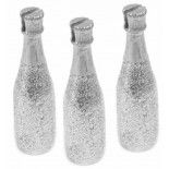 Lot de 3 Marque-places Bouteille de Champagne pailletée, Argent