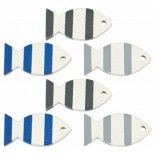 Sachet de 6 Poissons décos rayés en bois peint 3cm