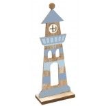 Petit Phare en bois décoré bleu 14cm