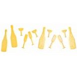 Sachet de 12 Confettis de table en bois Champagne/Flutes, OR