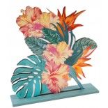 Centre de table Fleurs Tropicales sur socle en bois 18cm