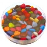 Boite ronde 150g dragées mini-coeur au choco - MULTICOLORE brillant