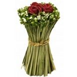Déco Bouquet vertical Fleurs séchées et Roses liées 11cm, ROUGE
