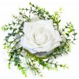 Centre de table Rose et Feuillage artificiels 18cm, Blanc