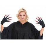 Gants Halloween noires avec ongles Rouges pailletés