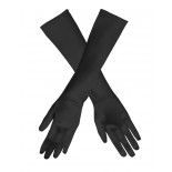 Gants de fête satin noir, 40 cm