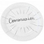 Paquet de 6 Assiettes Communion en carton 23cm, Blanc/Argent