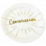 Paquet de 6 Assiettes Communion en carton 23cm, Blanc/Or