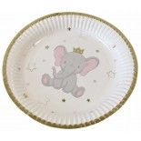 Paquet de 6 Assiettes Eléphant couronné en carton 18cm