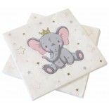 Sachet de 20 Serviettes Eléphant couronné en papier 33x33cm