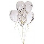 Kit de 6 ballons cristal REMPLIS DE CONFETTIS Noir/Blanc/Argent