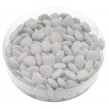 Boite ronde 150g dragées mini-coeur au choco - BLANC brillant