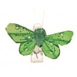 Sachet 4 Mini-Papillons STRASS sur pincette 3,5cm Vert