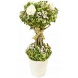 Composition Fleurs séchées et Roses sur tige dans pot, 18cm Blanc