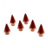 Lot de 6 mini-Sapins pailletés 7cm sur rondin, Rouge