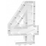 Structure 63,5cm en carton/film pour ballons, Chiffre 4 Blanc