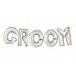 DESTOCKAGE, Bannière de ballons alu mylar GROOM argent