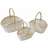 Lot 3 Grands Paniers Ovales en osier 20cm, 25cm et 31cm, Blanc/NATUREL