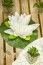 Chaks 10398-00, Grande Fleur de Lotus artificielle sur feuille, Blanc