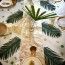 Chemin de table Palmier floqué en Lin, Champagne