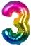 Ballon mylar rainbow 86cm CHIFFRE 3, Multicolore