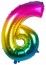 Ballon mylar rainbow 86cm CHIFFRE 6, Multicolore