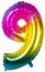 Ballon mylar rainbow 86cm CHIFFRE 9, Multicolore